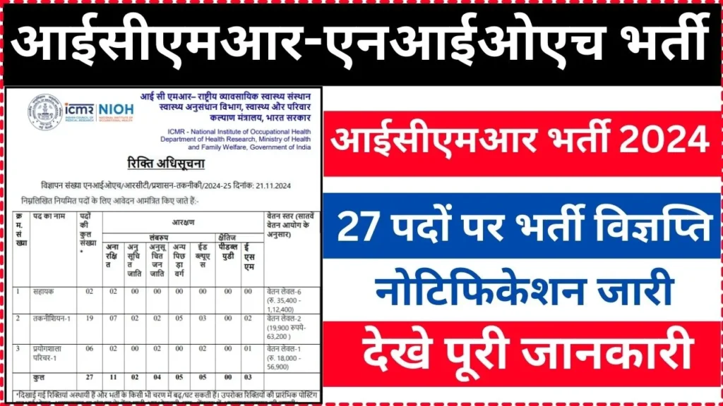 ICMR NIOH Vacancy 2024 Notification जारी