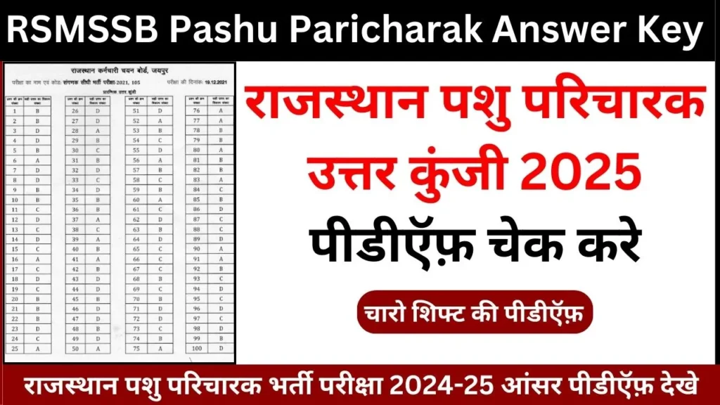 RSMSSB Pashu Paricharak Answer Key 2025 pdf download
