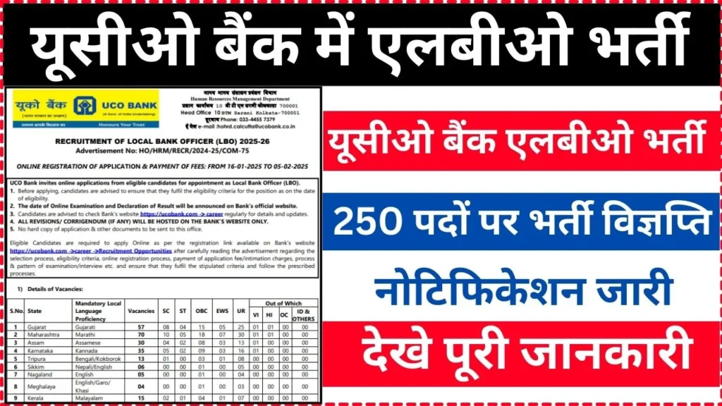 UCO Bank LBO Vacancy 2025 Notification Released